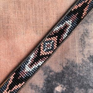 Beautiful Seed Bead Woven Bracelet w/ Leather trim